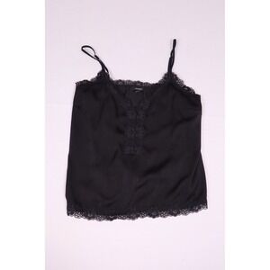 Forever 21 Black Satin Lace Trim Camisole Top Adjustable Straps Small